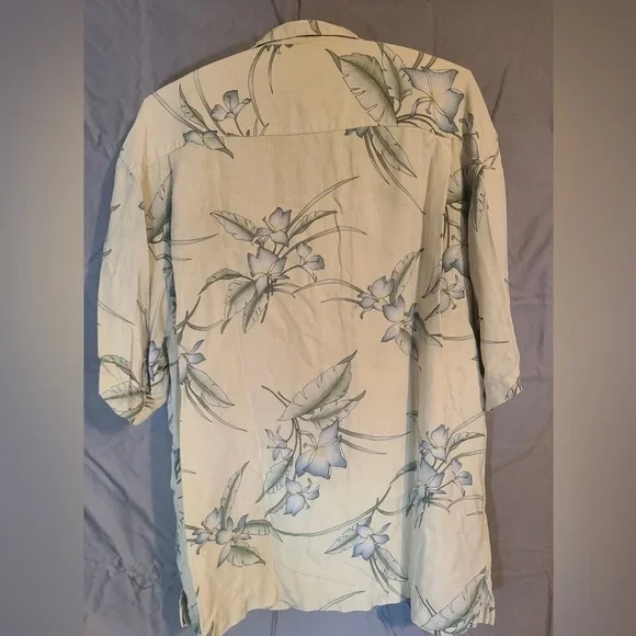 Tommy Bahama Silk Shirt with Blue and Green Floral Design - Picture 2 of 3